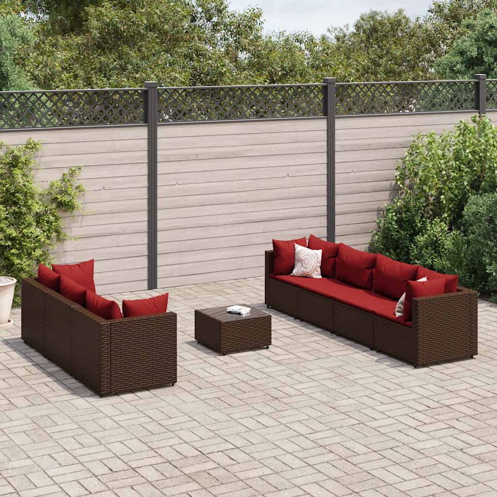 Set Divani da Giardino 8 pz con Cuscini in Polyrattan Marrone