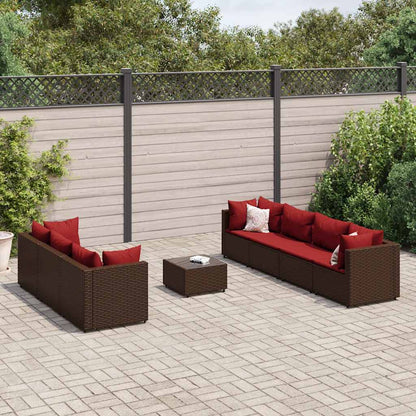 Set Divani da Giardino 8 pz con Cuscini in Polyrattan Marrone