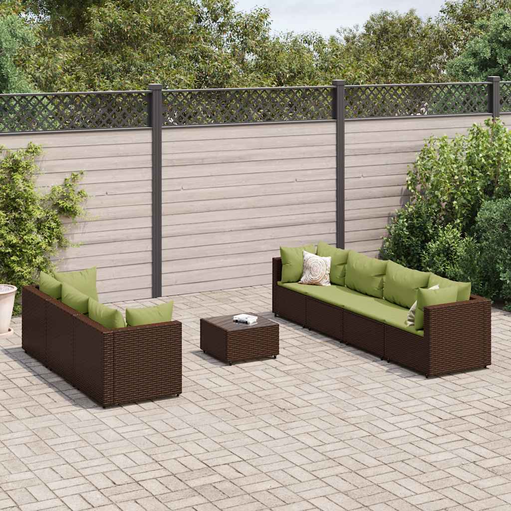 Set Divani da Giardino 8 pz con Cuscini in Polyrattan Marrone