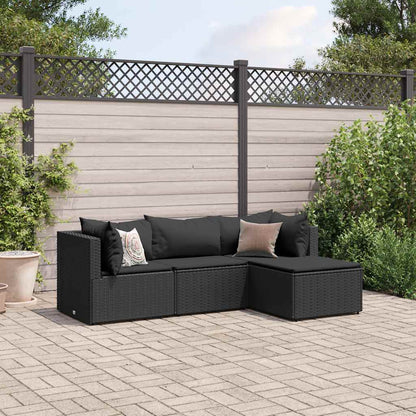 Set Divani da Giardino 4 pz con Cuscini Nero in Polyrattan