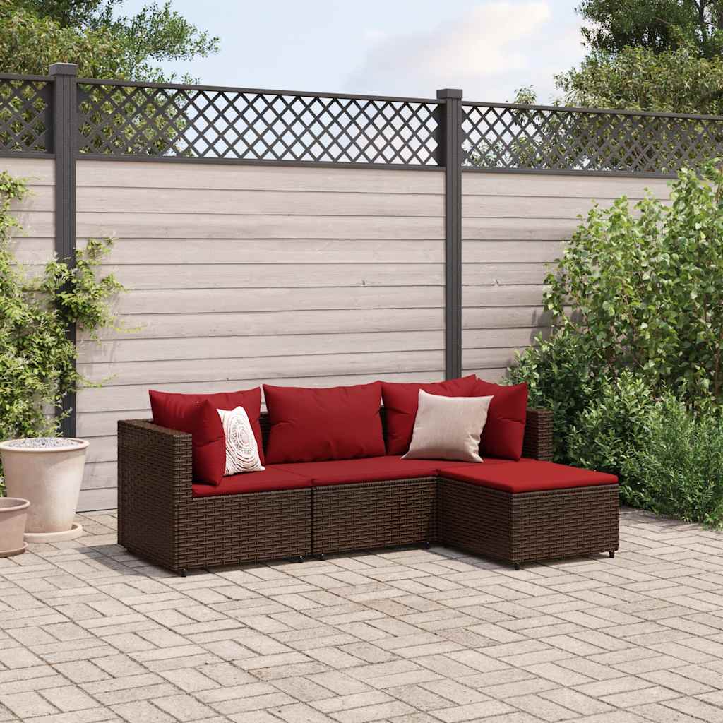 Set Mobili da Giardino 4 pz con Cuscini in Polyrattan Marrone