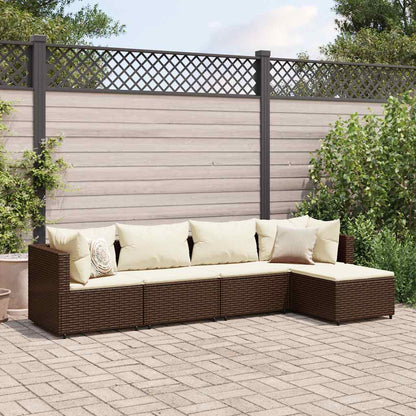 Set Divani da Giardino 5 pz con Cuscini Marrone in Polyrattan