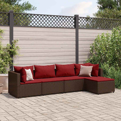 Set Divani da Giardino 5 pz con Cuscini Marrone in Polyrattan