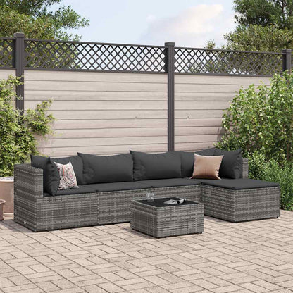 Set Divani da Giardino 6 pz con Cuscini in Polyrattan Grigio