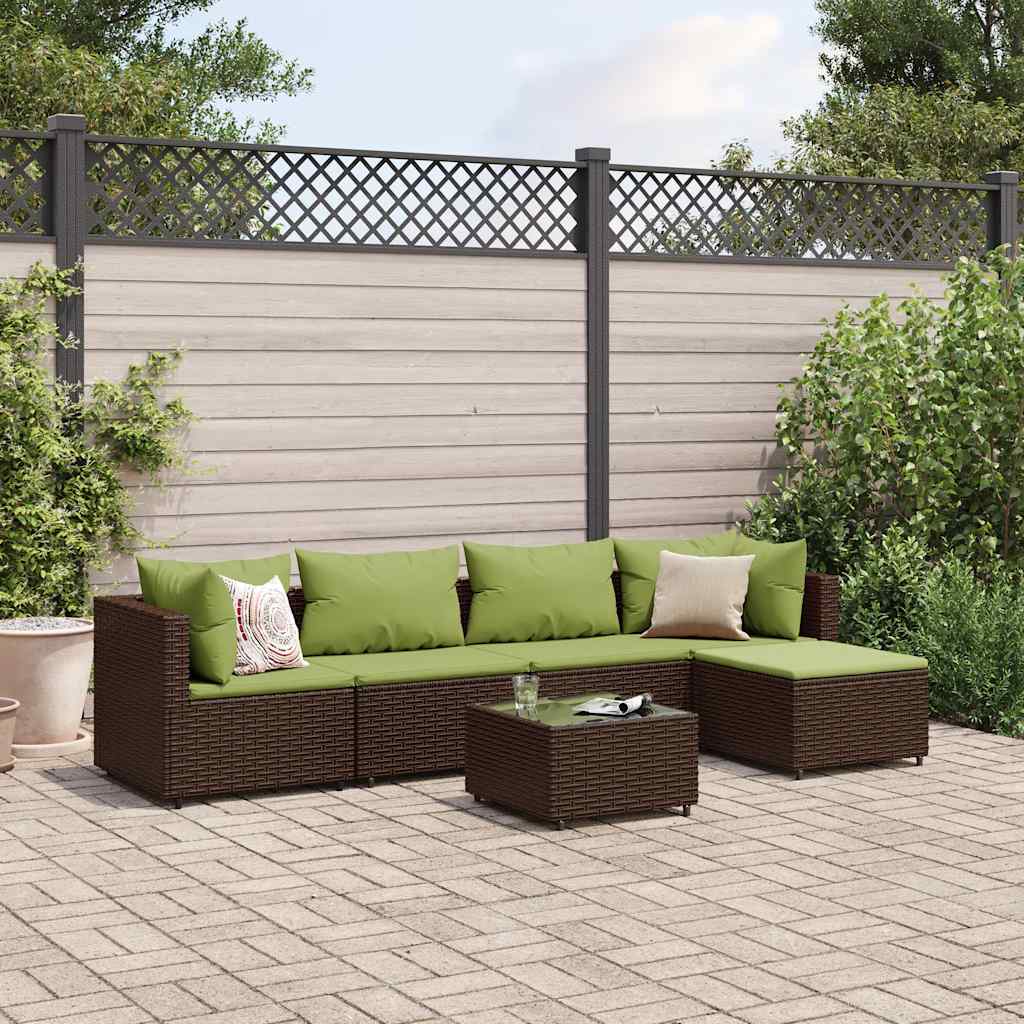 Set Mobili da Giardino 6pz con Cuscini in Polyrattan Marrone