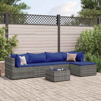 Set Divani da Giardino 6 pz con Cuscini in Polyrattan Grigio