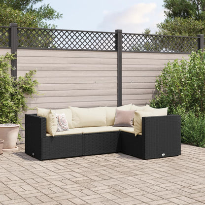 Set Divani da Giardino 4 pz con Cuscini Nero in Polyrattan