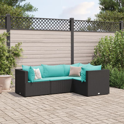 Set Divani da Giardino 4 pz con Cuscini Nero in Polyrattan