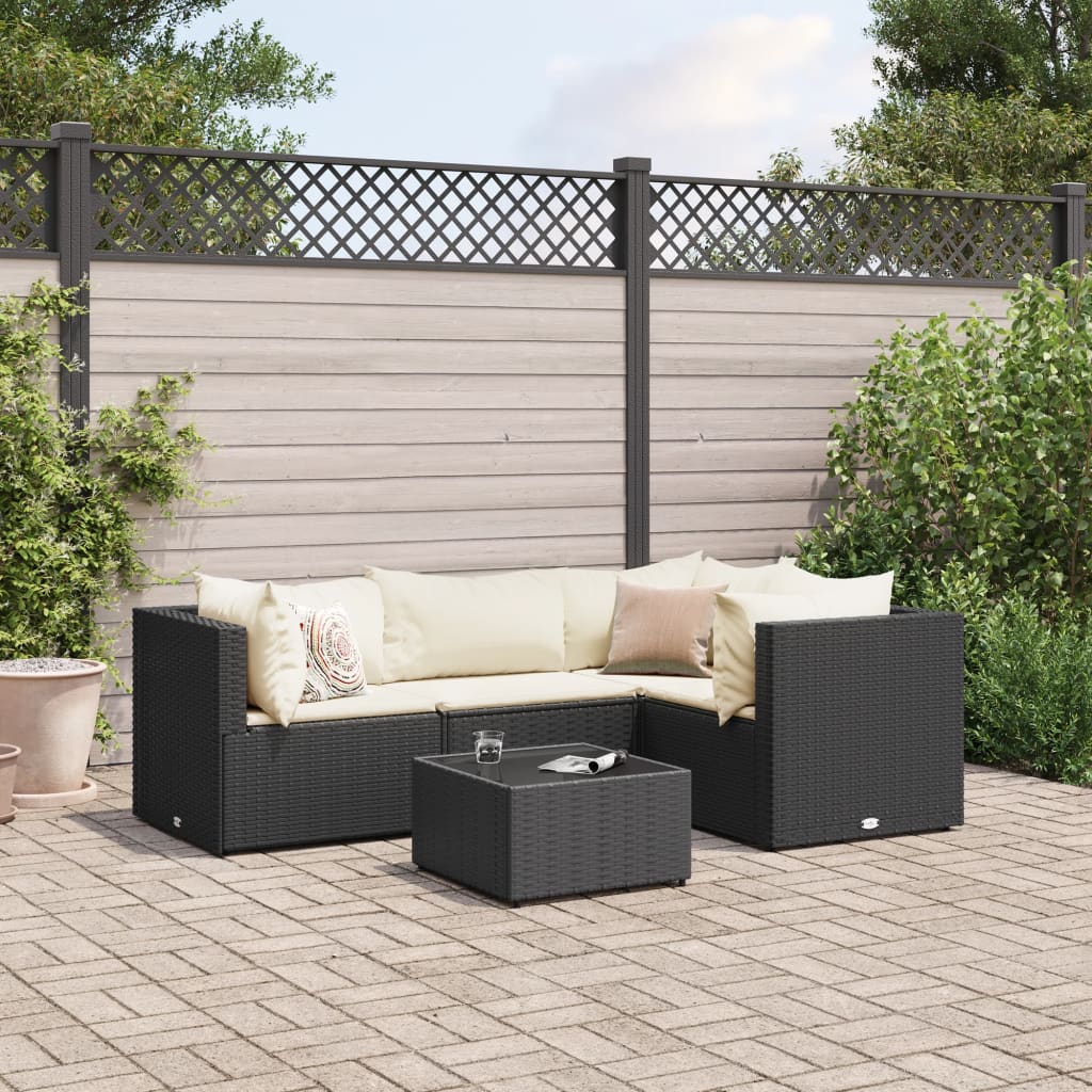 Set Divani da Giardino 5 pz con Cuscini Nero in Polyrattan