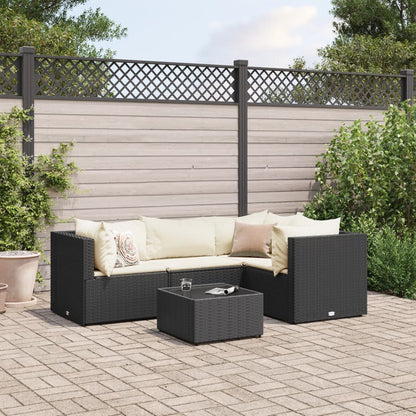 Set Divani da Giardino 5 pz con Cuscini Nero in Polyrattan