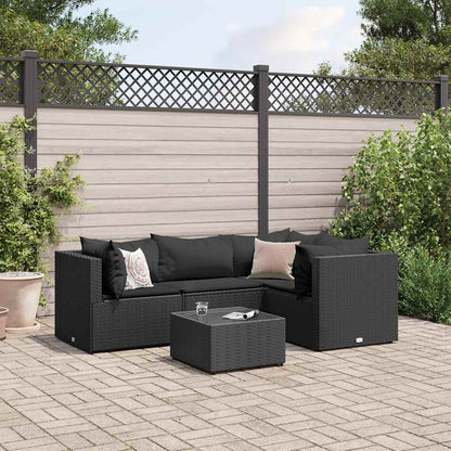 Set Divani da Giardino 5 pz con Cuscini Nero in Polyrattan