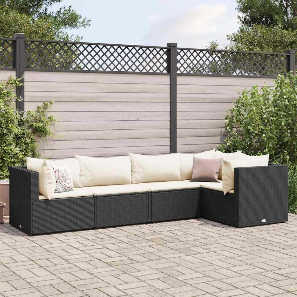 Set Divani da Giardino 5 pz con Cuscini Nero in Polyrattan