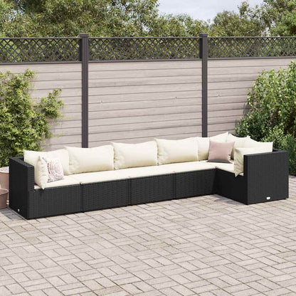 Set Mobili da Giardino 6 pz con Cuscini in Polyrattan Nero