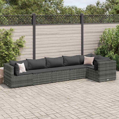 Set Divani da Giardino 6 pz con Cuscini in Polyrattan Grigio