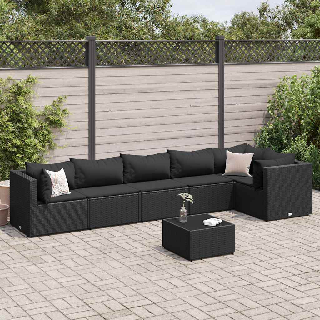 Set Salotto da Giardino con Cuscini 7pz Nero Polyrattan