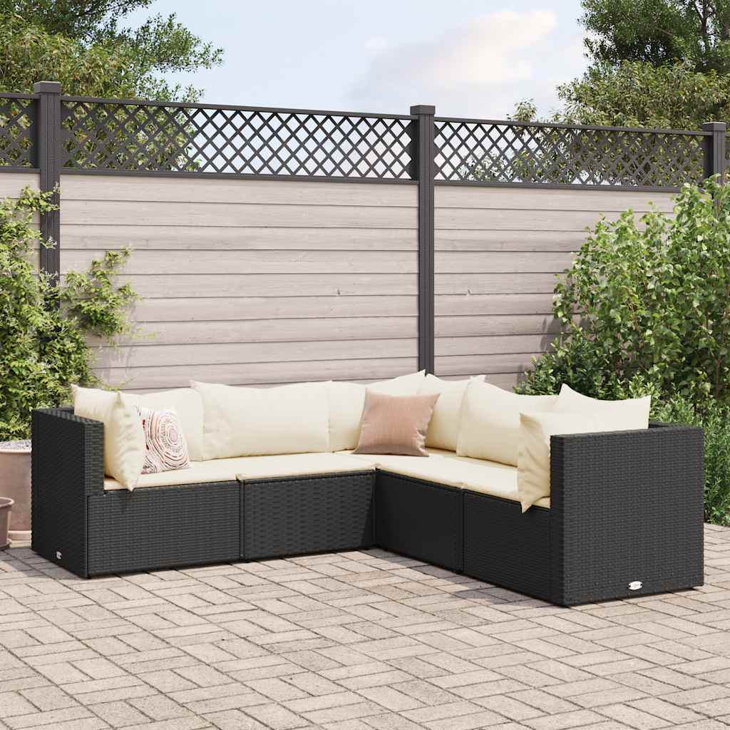 Set Divani da Giardino 5 pz con Cuscini Nero in Polyrattan