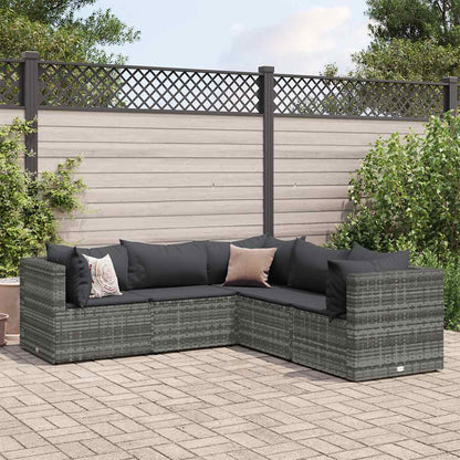 Set Divani da Giardino 5 pz con Cuscini in Polyrattan Grigio