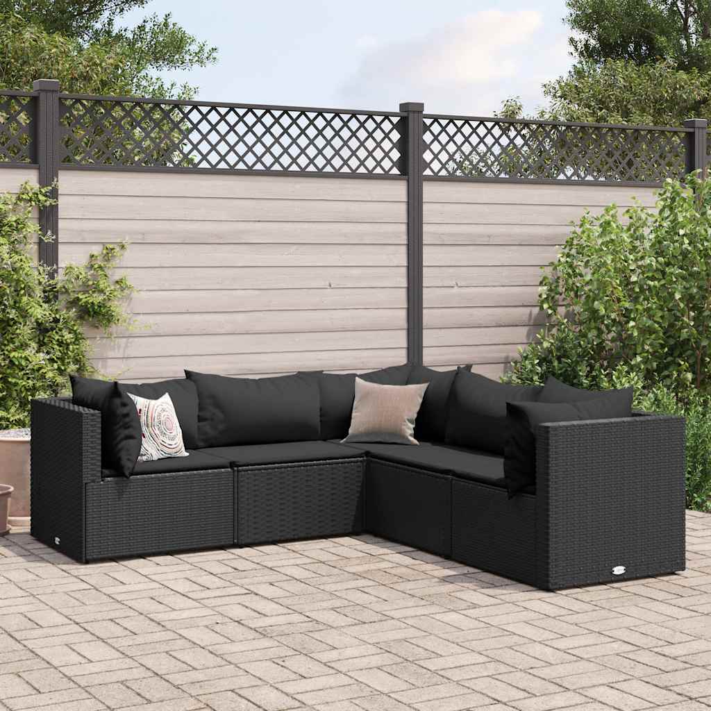 Set Divani da Giardino 5 pz con Cuscini Nero in Polyrattan