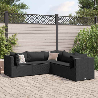 Set Divani da Giardino 5 pz con Cuscini Nero in Polyrattan