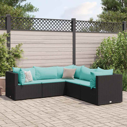Set Divani da Giardino 5 pz con Cuscini Nero in Polyrattan