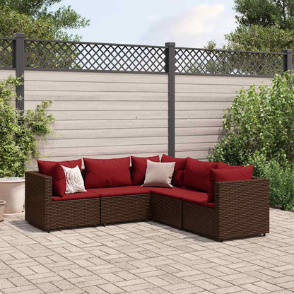 Set Divani da Giardino 5 pz con Cuscini Marrone in Polyrattan