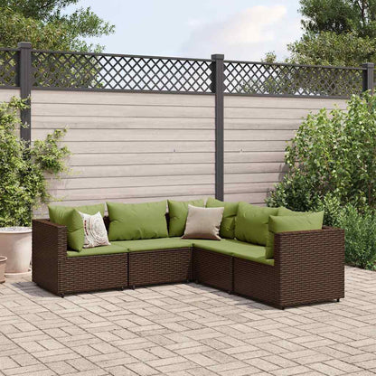 Set Divani da Giardino 5 pz con Cuscini Marrone in Polyrattan