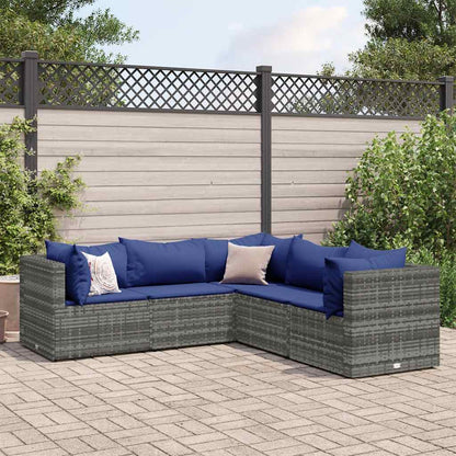Set Divani da Giardino 5 pz con Cuscini in Polyrattan Grigio