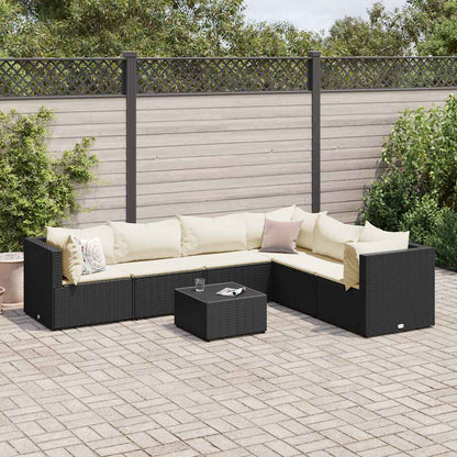 Set Salotto da Giardino con Cuscini 7pz Nero Polyrattan