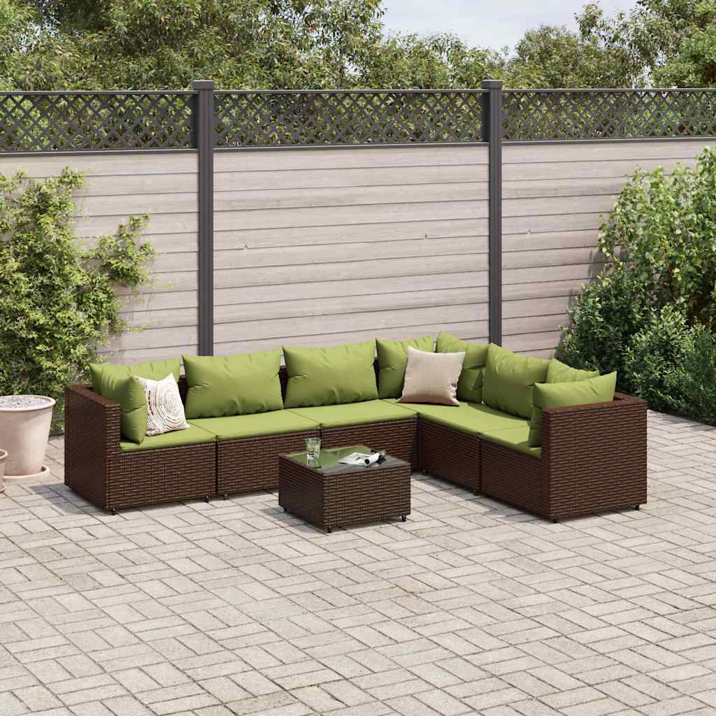 Set Divani da Giardino 7 pz con Cuscini in Polyrattan Marrone