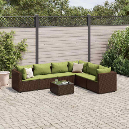 Set Divani da Giardino 7 pz con Cuscini in Polyrattan Marrone