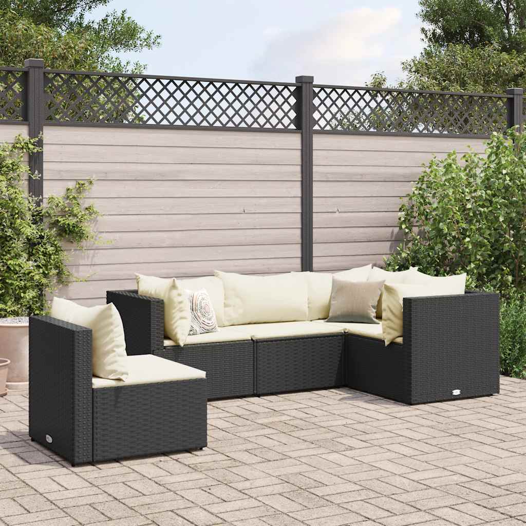 Set Divani da Giardino 5 pz con Cuscini Nero in Polyrattan