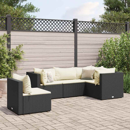 Set Divani da Giardino 5 pz con Cuscini Nero in Polyrattan