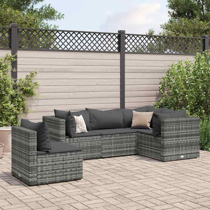 Set Divani da Giardino 5 pz con Cuscini in Polyrattan Grigio