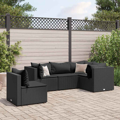 Set Divani da Giardino 5 pz con Cuscini Nero in Polyrattan