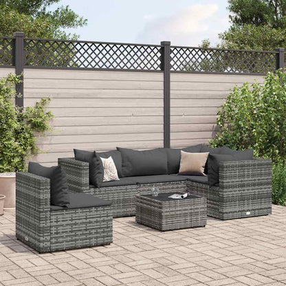 Set Divani da Giardino 6 pz con Cuscini in Polyrattan Grigio