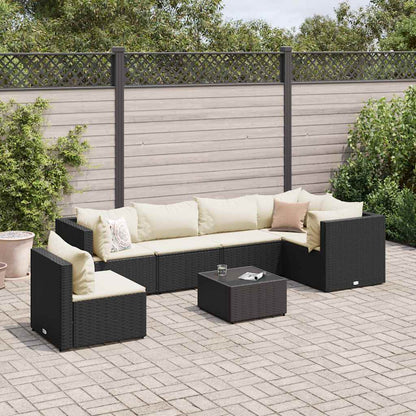 Set Salotto da Giardino con Cuscini 7pz Nero Polyrattan