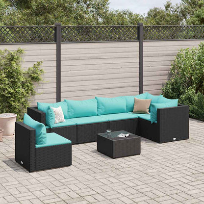 Set Salotto da Giardino con Cuscini 7pz Nero Polyrattan