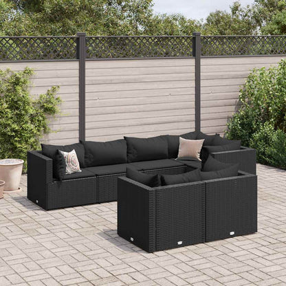 Set Salotto da Giardino con Cuscini 7pz Nero Polyrattan