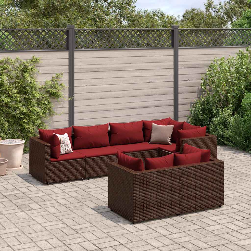 Set Divani da Giardino 7 pz con Cuscini in Polyrattan Marrone