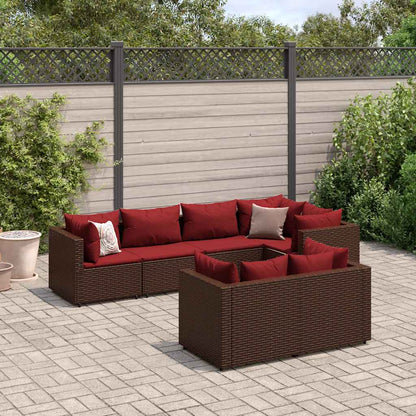 Set Divani da Giardino 7 pz con Cuscini in Polyrattan Marrone