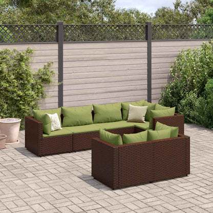 Set Divani da Giardino 7 pz con Cuscini in Polyrattan Marrone