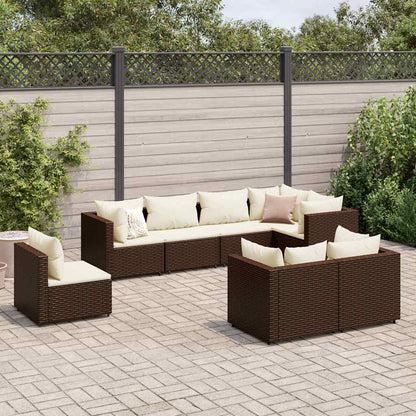 Set Divani da Giardino 8 pz con Cuscini in Polyrattan Marrone