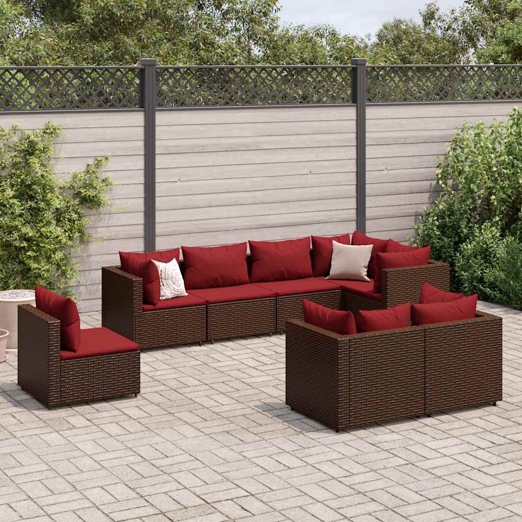 Set Divani da Giardino 8 pz con Cuscini in Polyrattan Marrone
