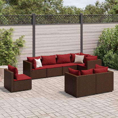 Set Divani da Giardino 8 pz con Cuscini in Polyrattan Marrone