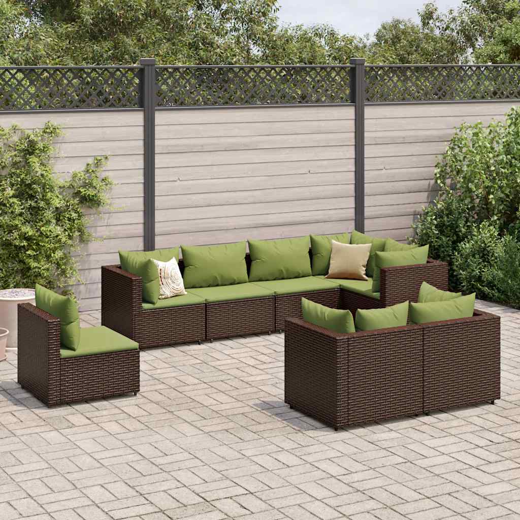 Set Divani da Giardino 8 pz con Cuscini in Polyrattan Marrone