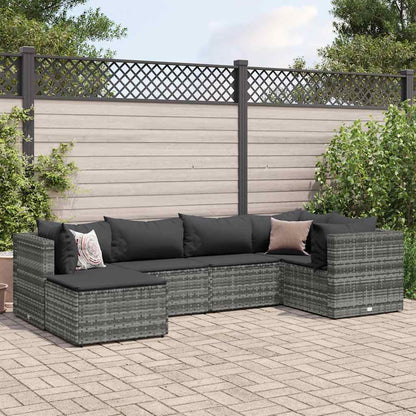 Set Divani da Giardino 6 pz con Cuscini in Polyrattan Grigio