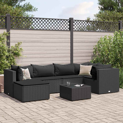 Set Salotto da Giardino con Cuscini 7pz Nero Polyrattan