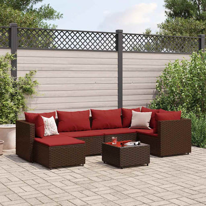 Set Divani da Giardino 7 pz con Cuscini in Polyrattan Marrone
