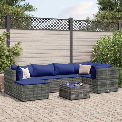 Set Divani da Giardino 7 pz con Cuscini in Polyrattan Grigio