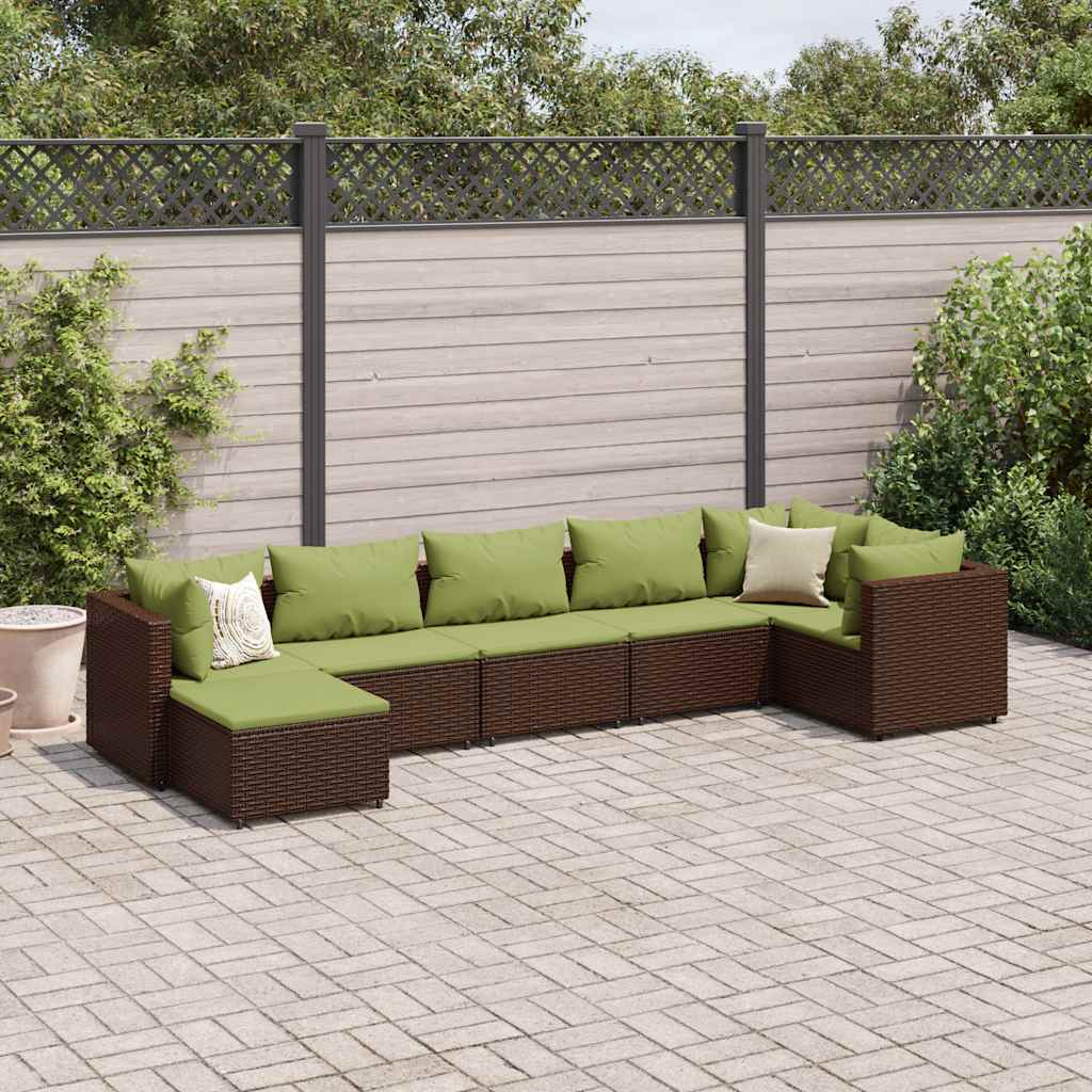 Set Divani da Giardino 7 pz con Cuscini in Polyrattan Marrone